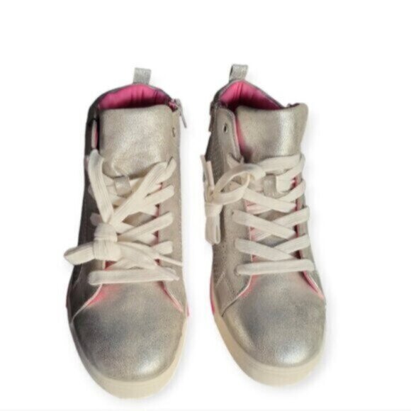 Retro Metallic Silver High top Sneakers Runners Women's 8 - Picture 4 of 9